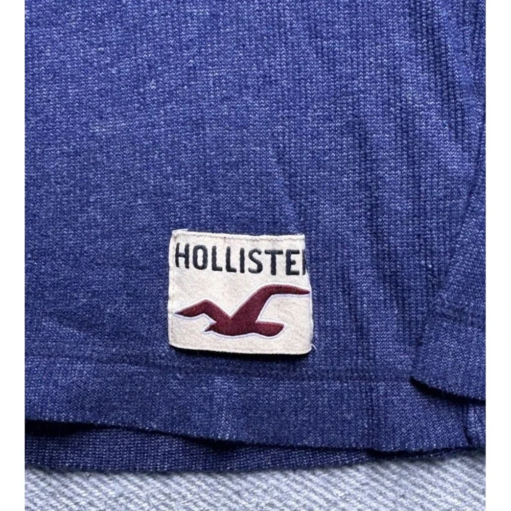 Y2K Hollister Long Sleeve Thermal Shirt Mens Small Blue Ribbed Waffle Knit